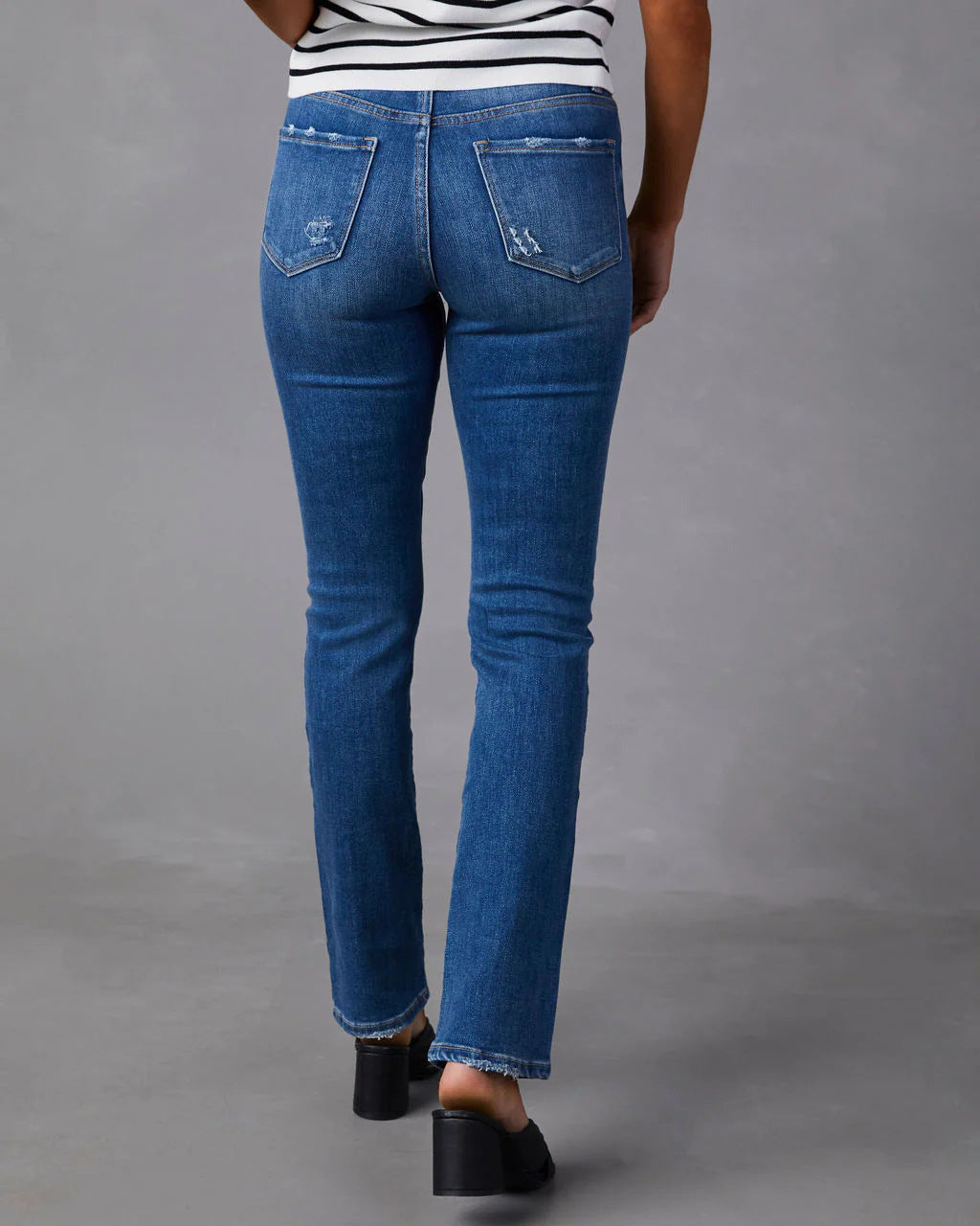 Worn Jeans Women Elastic High Waist Straight Washed Office Jeans