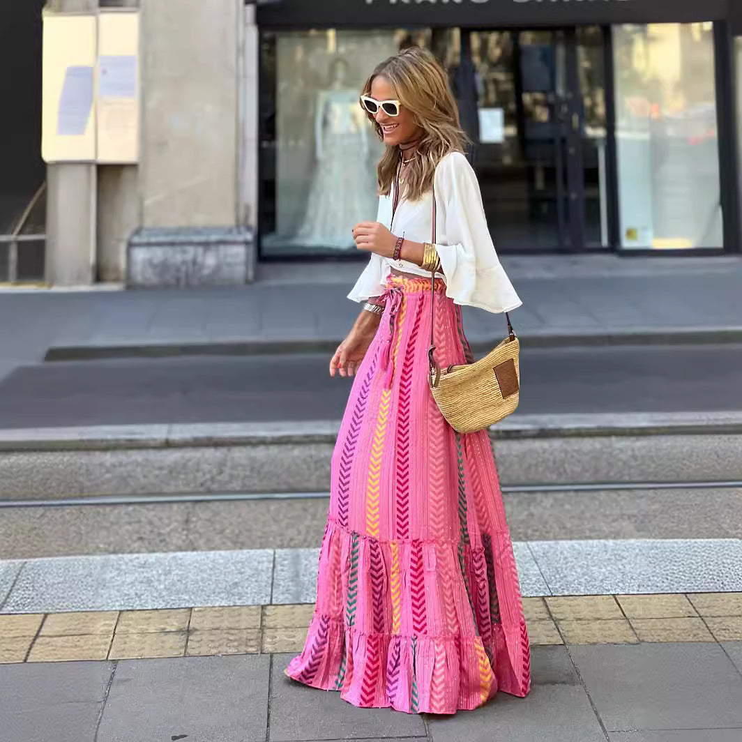 Falda con dobladillo grande para mujer, falda holgada informal con estampado de posicionamiento de verano para vacaciones