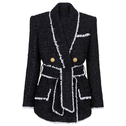 Haut de gamme femmes Tweed taille minceur femmes affaires Shorts Blazer costume ensemble