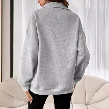 Pull décontracté à col zippé pour femme, couleur unie, automne et hiver