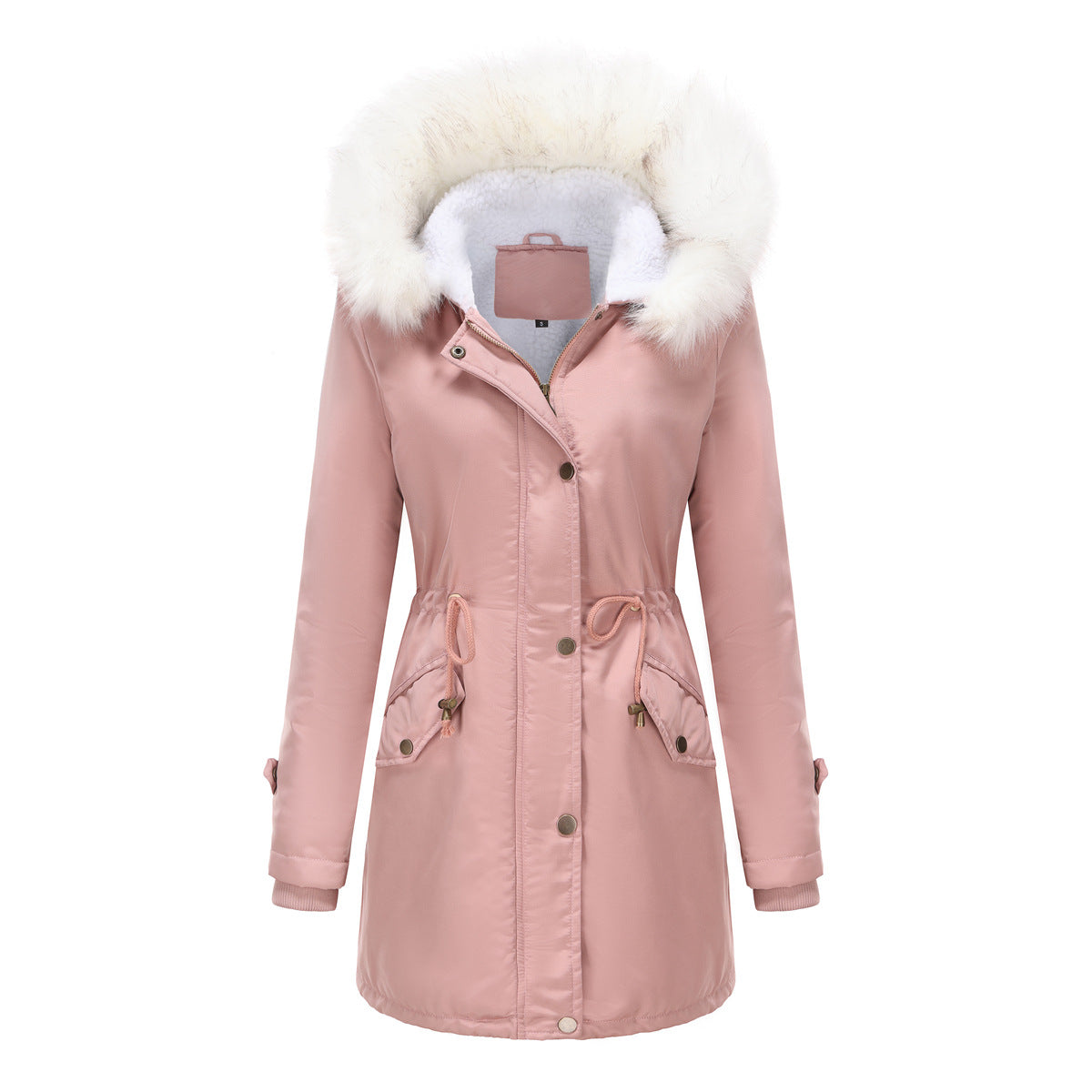 Autumn Winter Detachable Fur Collar Women Overcome Long Sleeve Hooded Cotton Padded Coat Fleece Coat Cotton Padded Coat Women