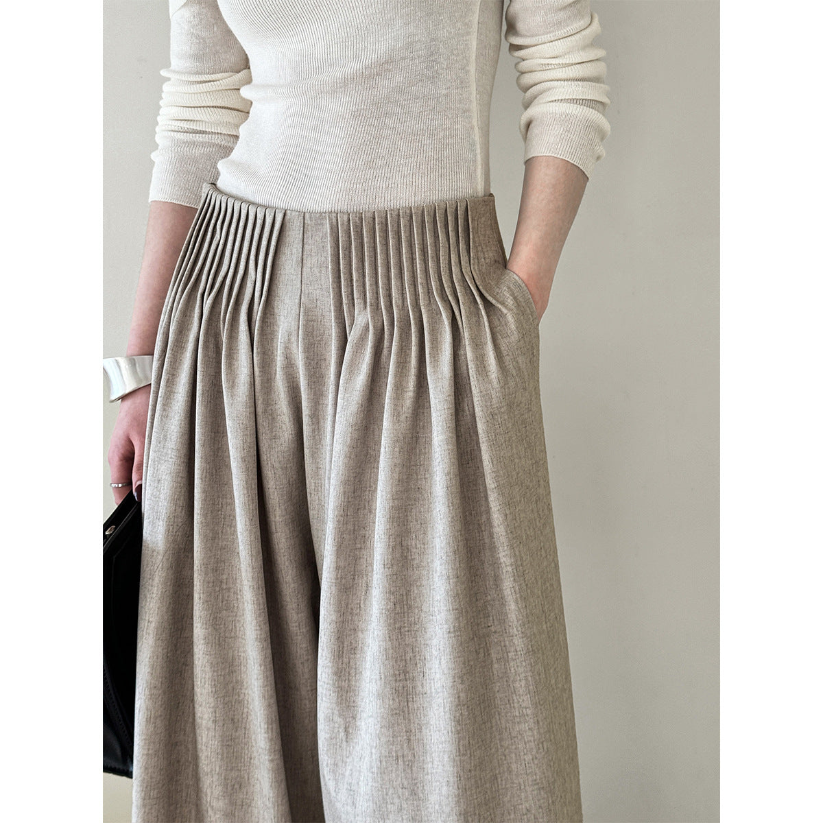 Pantalon de travail plissé pour femme, pantalon à taille haute, jambe large, style Old Money