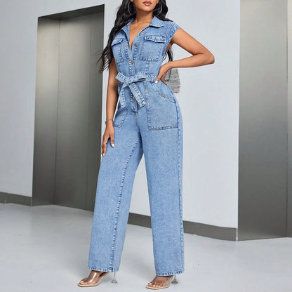 Denim Women Wear Sleeveless Casual Jumpsuit Trousers Jeans