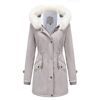 Autumn Winter Detachable Fur Collar Women Overcome Long Sleeve Hooded Cotton Padded Coat Fleece Coat Cotton Padded Coat Women