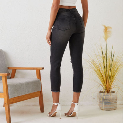 Denim Women Skinny Pants Elastic Slimming Slim Fit Burrs Hip Lifting Skinny Ripped Skinny Pencil Pants