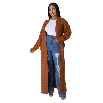 Autumn Winter Women Clothing Sexy Casual Long Sleeve Long Sweater Coat