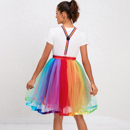 Christmas Super Canopy Multi Layer Rainbow Gauze Skirt Pettiskirt Adult Colorful Suspender Skirt Mesh Suspender Princess Dress