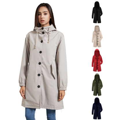 Autumn Winter Waterproof Anorak Women Casual Long Coat Women Loose Plus Size Outdoor Trench Coat