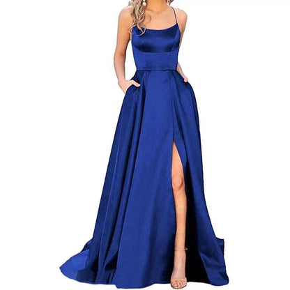 Robe de demoiselle d'honneur longue robe Maxi petite sangle traînante couleur unie robe de soirée cocktail