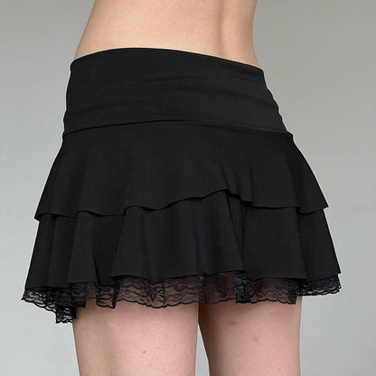 Dark Bow Element Lace Stitching Skirt Sexy Low Waist Slimming Sexy Skirt Pettiskirt