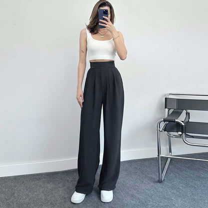 Comfortable Casual Pants Women Linen Fabric Straight High Waist Trousers