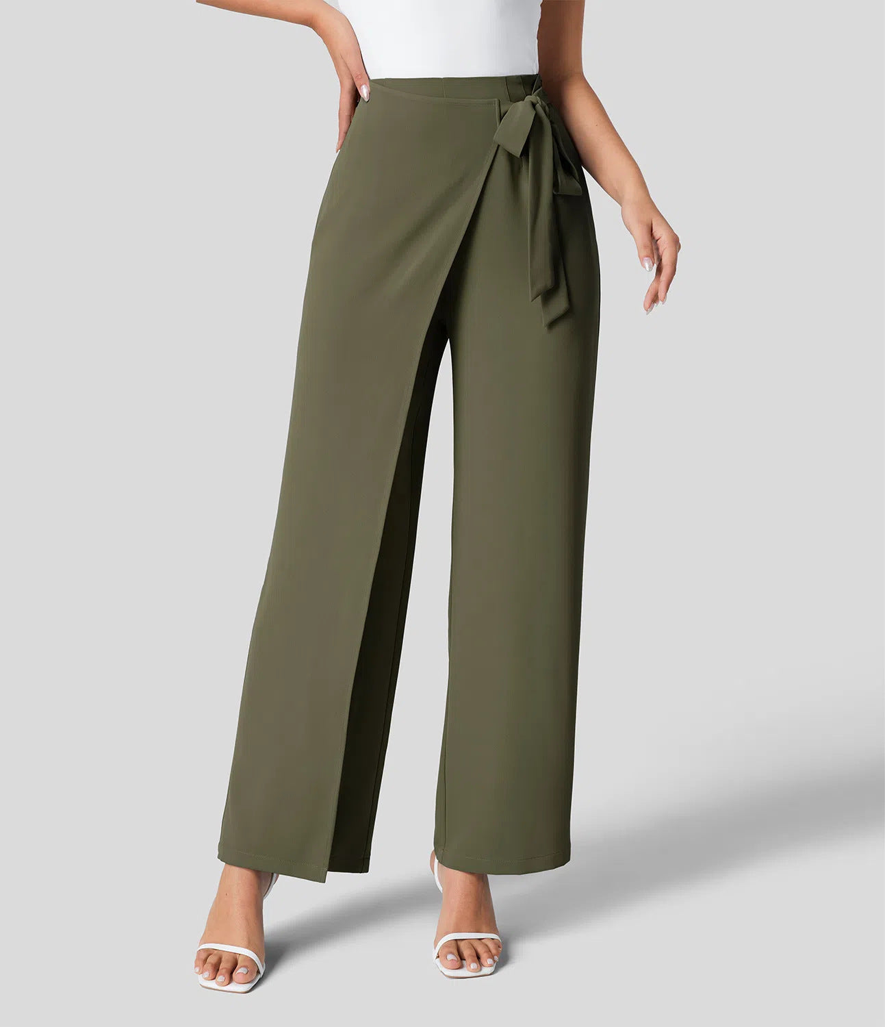 Workwear Women Work Pant Casual Texture Wide Leg Professional Trousers Belt Pants