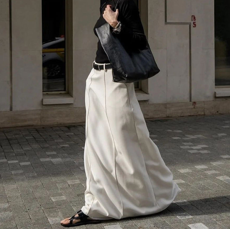 Jupe de bureau blanche laiteuse française d'automne pour femmes, profil ample, robe décontractée amincissante