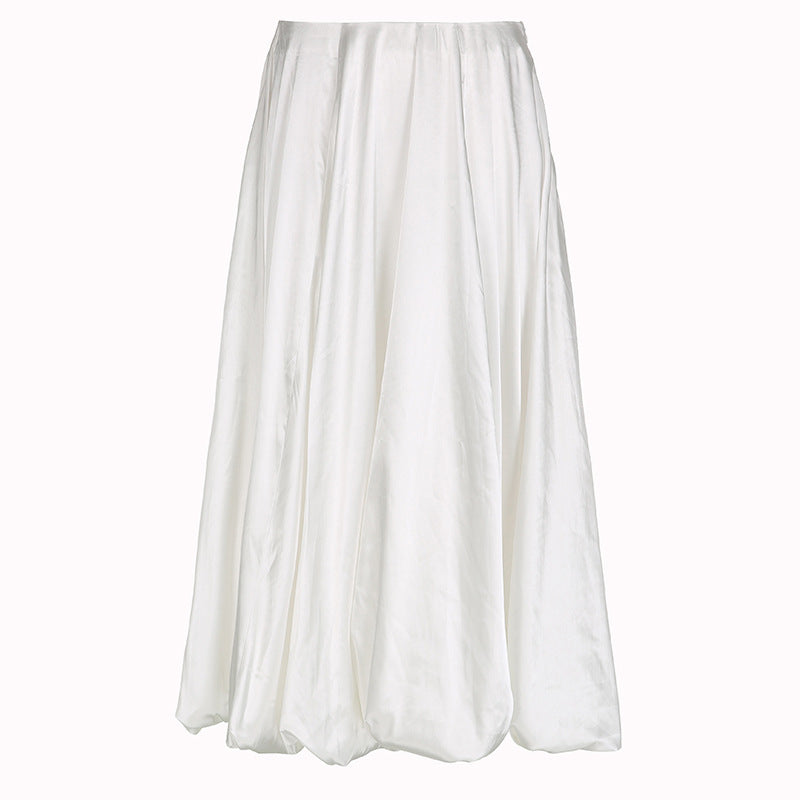 Basic Solid Color Low Waist Solid Color Sweet Graceful Satin Bud Shaped Skirt Long