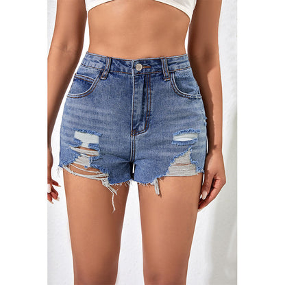 Taille haute minceur Denim Shorts femmes été coupe ajustée pantalon ajusté déchiré Denim