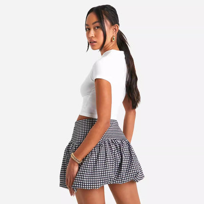 Arrival Spring Summer Casual Women Plaid A line Flared Mini Skirt