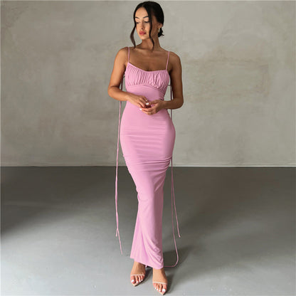 Women Summer Women Clothing Suspenders Sexy Backless Slim Fit Sheath Elegant Dress