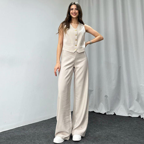 Traje de verano, pantalones de mujer, traje informal de dos piezas para mujer de alto grado, verano