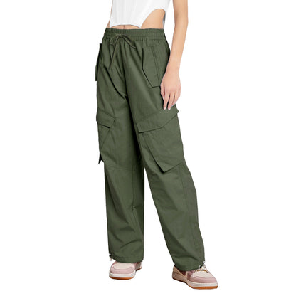 Autumn Winter Women Solid Color Drawstring Front Rear Pocket Trousers