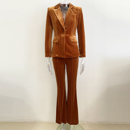 Costume deux pièces pour femme d'affaires, Blazer à un bouton, pantalon à cloche, ensemble deux pièces, automne et hiver