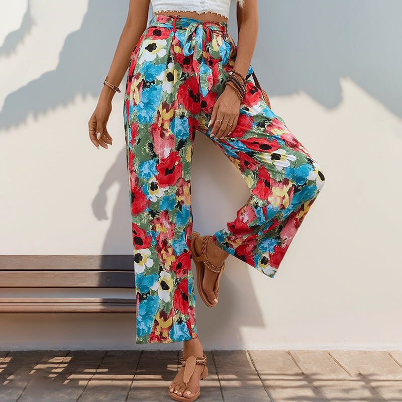 Ropa de verano para mujer, pantalones de pierna recta para vacaciones bohemias para mujer