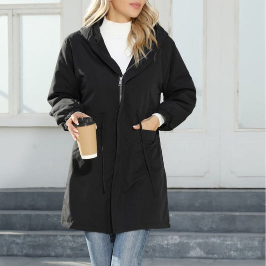 Gabardina polar con capucha para mujer, abrigo de longitud media, chaqueta Gore Tex para primavera y otoño para mujer