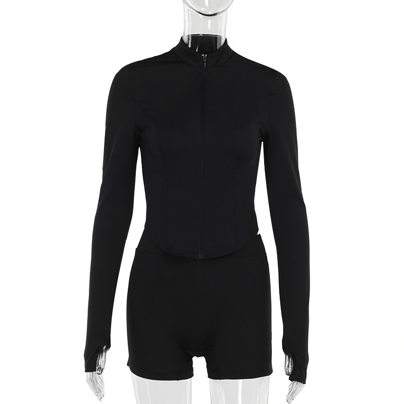 Ensemble deux pièces d'automne décontracté et assorti pour femme, coupe slim, fermeture éclair, ensemble de sport