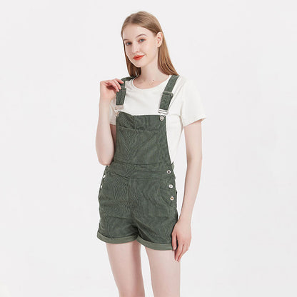 Denim Suspender Pants Women Spring Autumn Loose Shorts Suspender Casual Corduroy Shorts