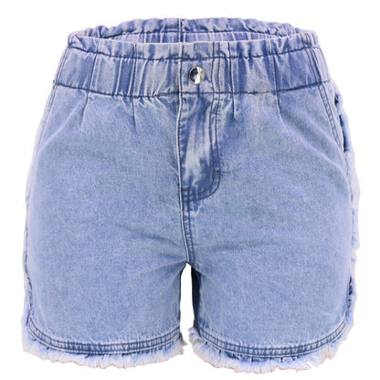 Short en Denim effiloché femmes été couleur claire short lavé taille haute jean ample