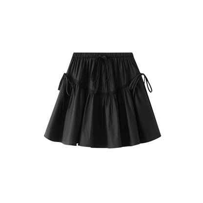 Bow Lace up Puff Short Skirt Women Summer Small A line Skirt Slimming Skirt