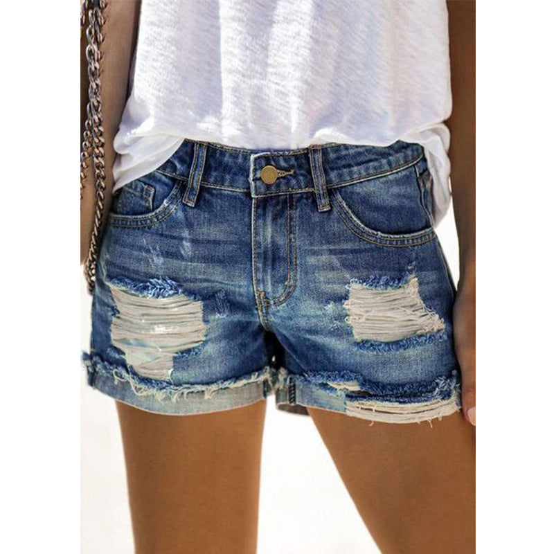 Jean déchiré taille haute pour femmes, short en Denim imprimé avec Patch Hipster de rue