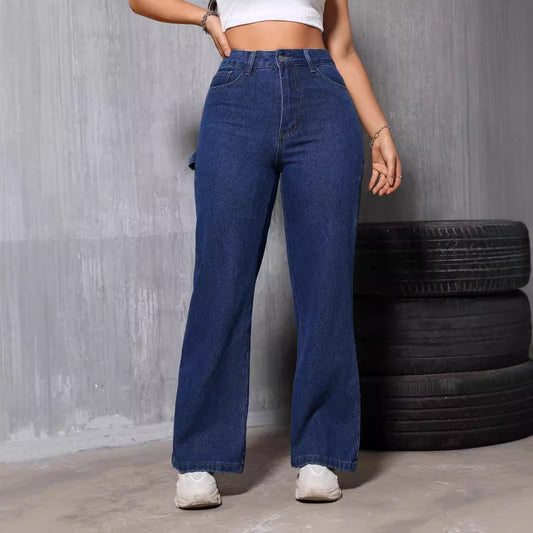 Pantalones vaqueros rectos retro de cintura alta para mujer, holgados y adelgazantes, de verano