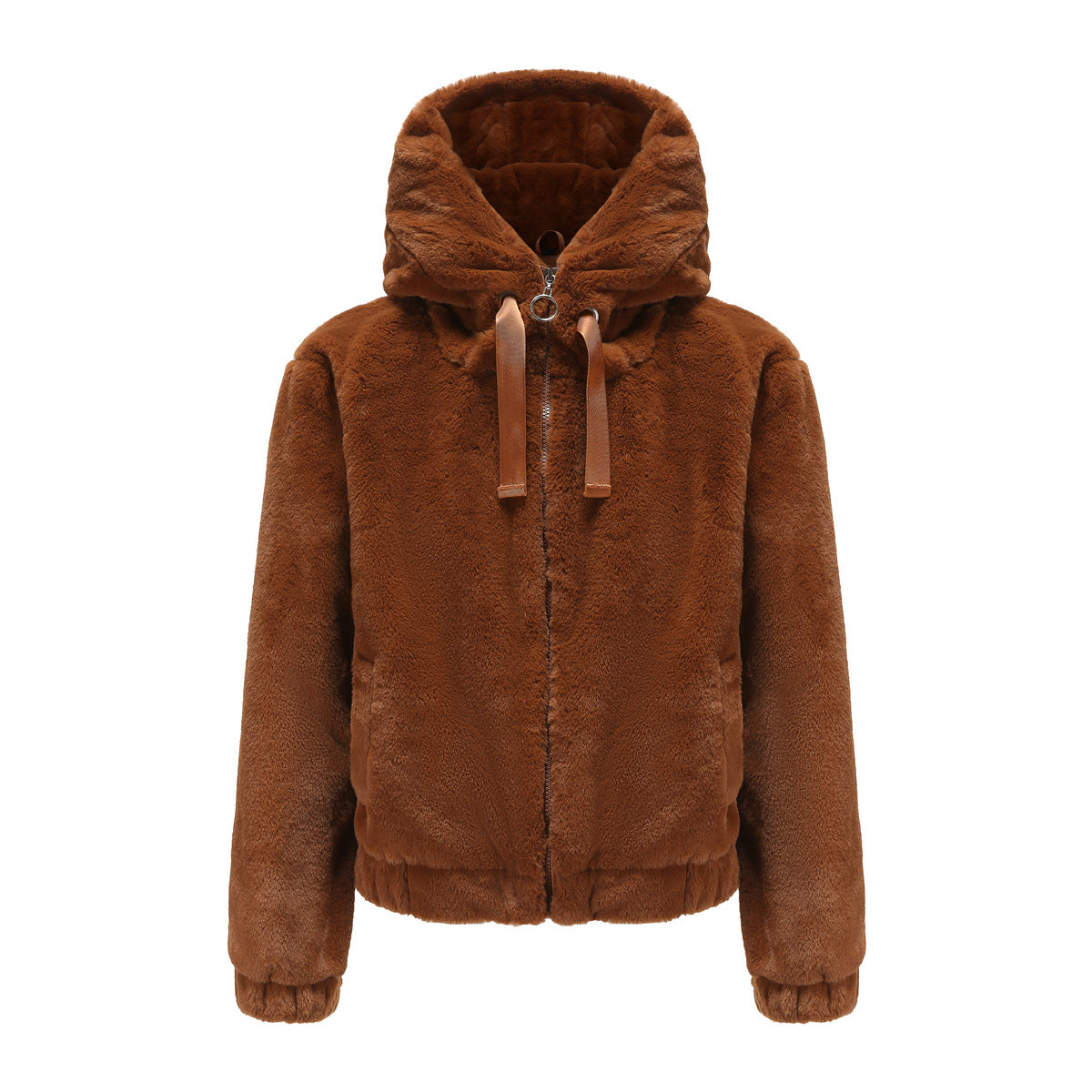 Manteau en peluche pour femme, automne hiver, capuche, manches longues, vêtements chauds en coton, couleur unie, haut court