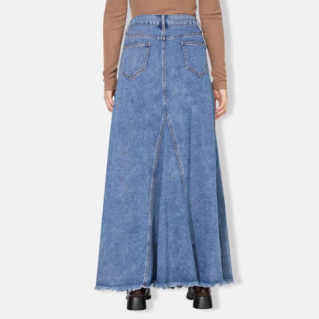 Jupe longue décontractée taille haute en denim rétro pour femme