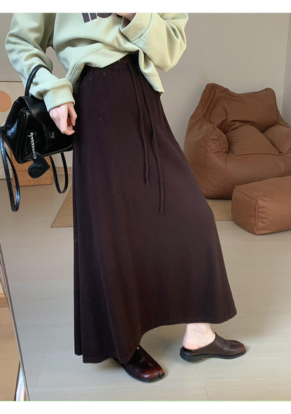 Autumn Warm Comfortable All Matching Knitted Overskirt Korean Waist Slimming Mid Length Dress Women