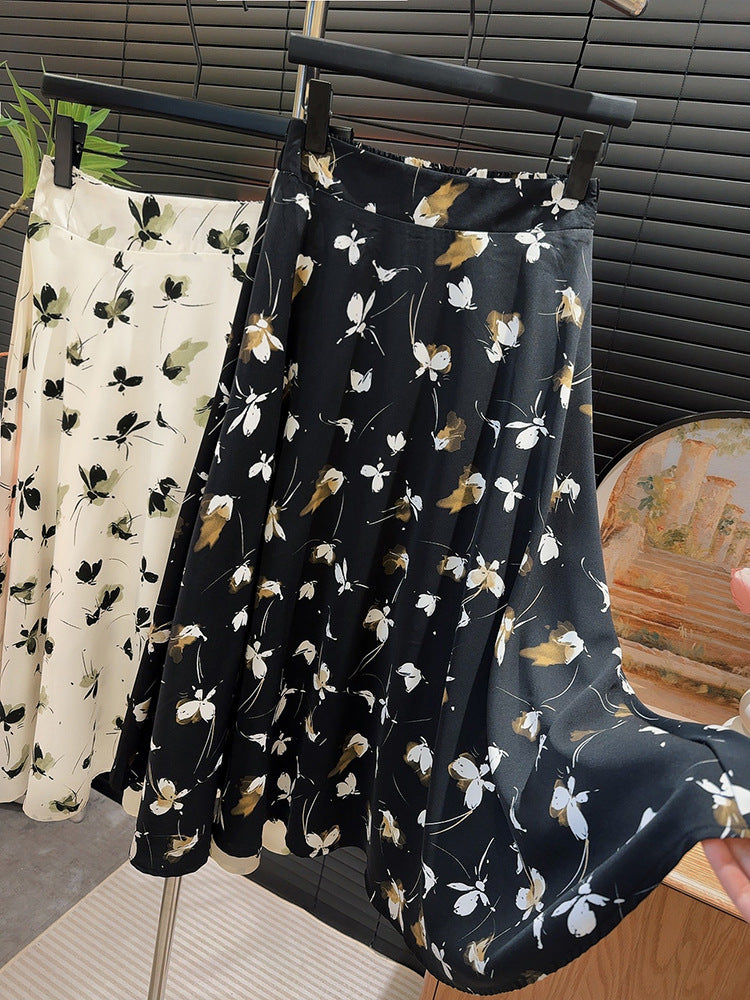 Chinese Floral Skirt Summer High Grade Super Nice High Waist Slit A Line Skirt Skirt