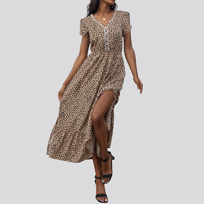 Vestido con estampado de leopardo adelgazante de cintura media de verano para mujer