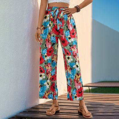 Ropa de verano para mujer, pantalones de pierna recta para vacaciones bohemias para mujer