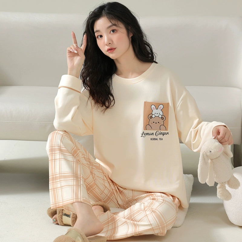 Women's Pure Cotton Long Sleeve Pants Sweet Summer Pajamas