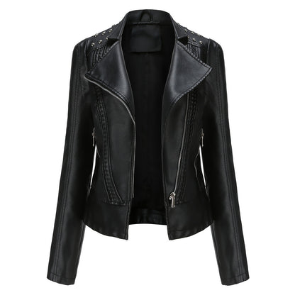 Women Rivet Leather Jacket Women Jacket Collared Motorcycle Clothing Thin Spring Autumn Women Jacket