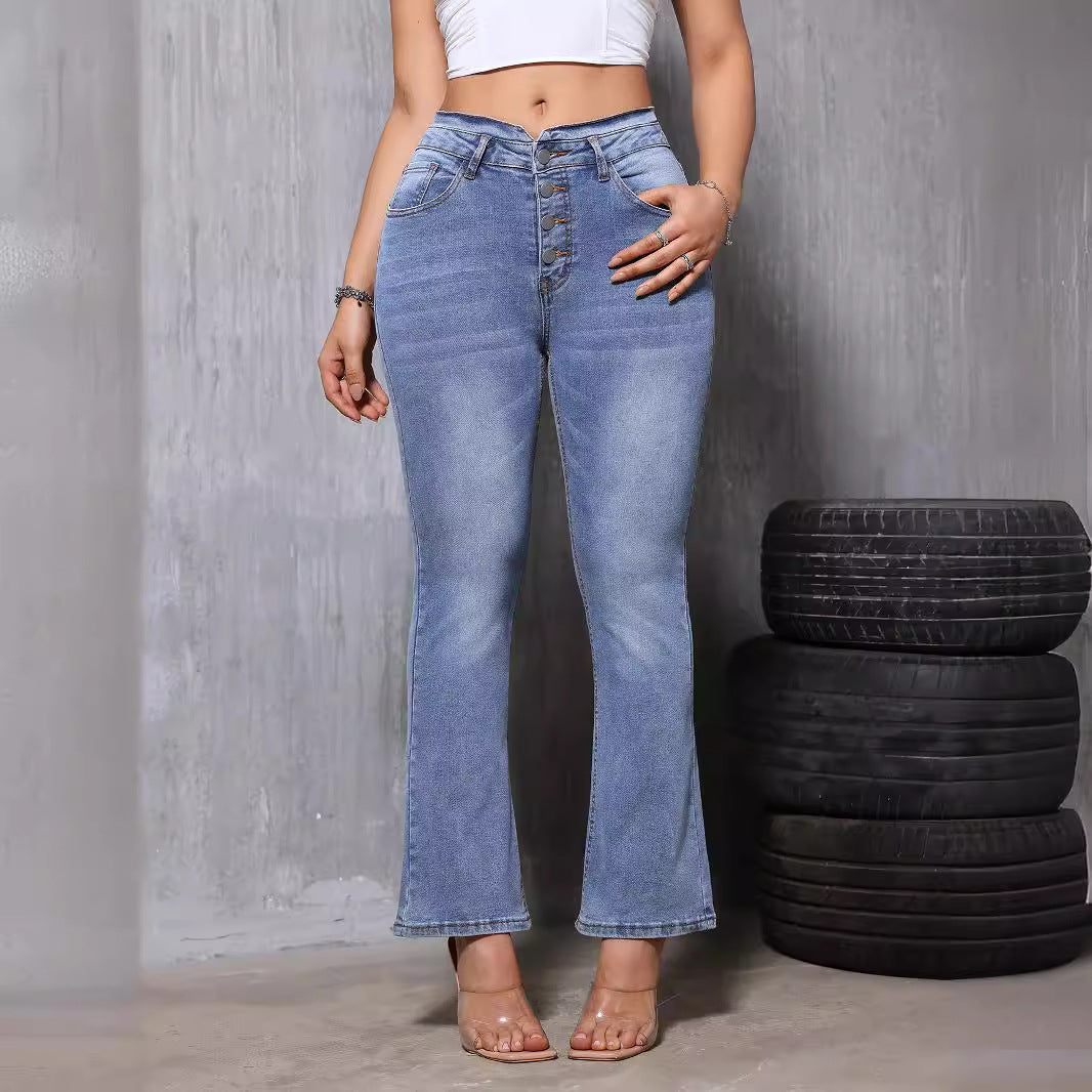 Jean Bootcut taille haute pour femme, pantalon extensible, coupe Slim, à la mode, haut-parleur droit, été