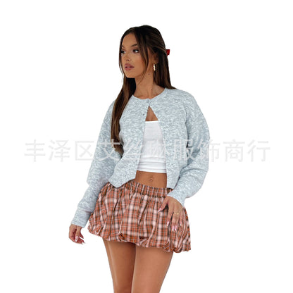 Women Clothing All Match Classic Plaid with Bottoming Bud Pantskirt