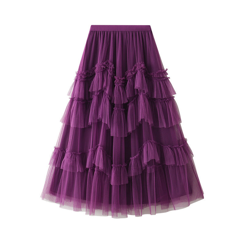 Tiered Dress Spring Mesh Long Skirt Design Skirt Easy Matching Mesh Stitching Pettiskirt