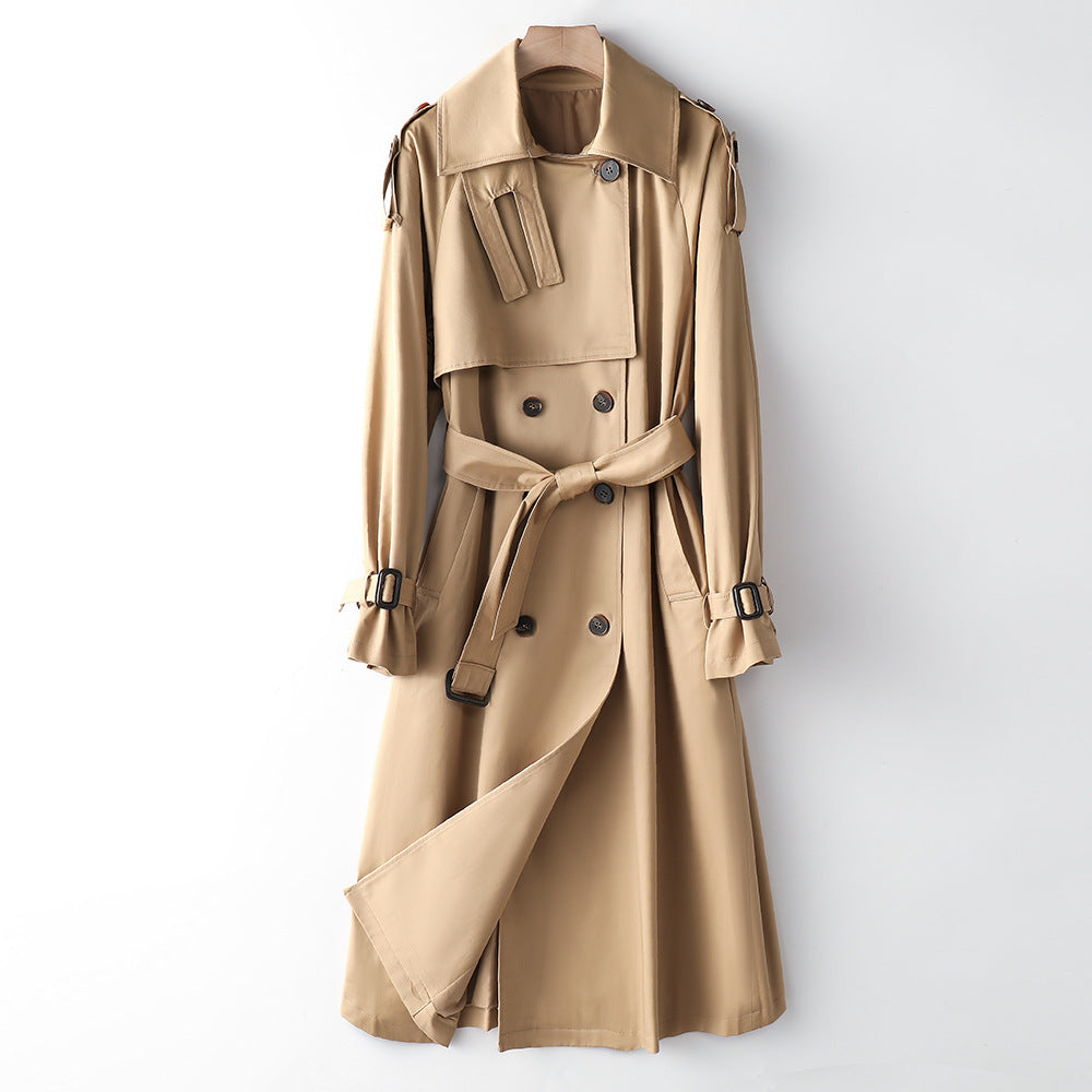 Trench-coat long au-dessus du genou pour femme, manteau amincissant populaire coréen pour l'automne et l'hiver