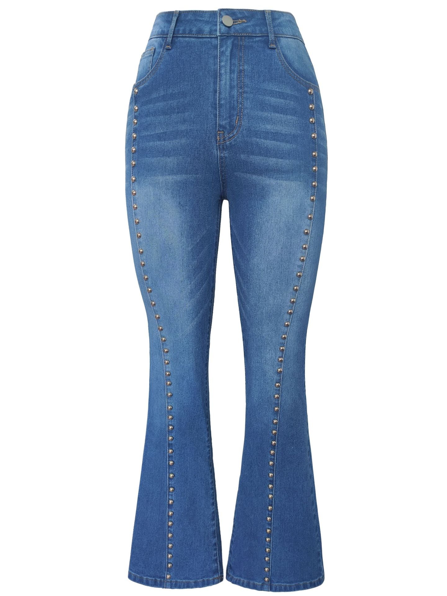 Jean skinny taille haute pour femme, pantalon amincissant, extensible, rivets, élégant, automne