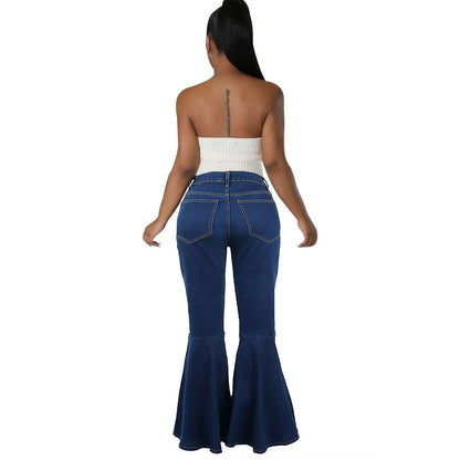 Denim Stretch Slim Fit Sheath Loose Trousers Bell Bottom Pants