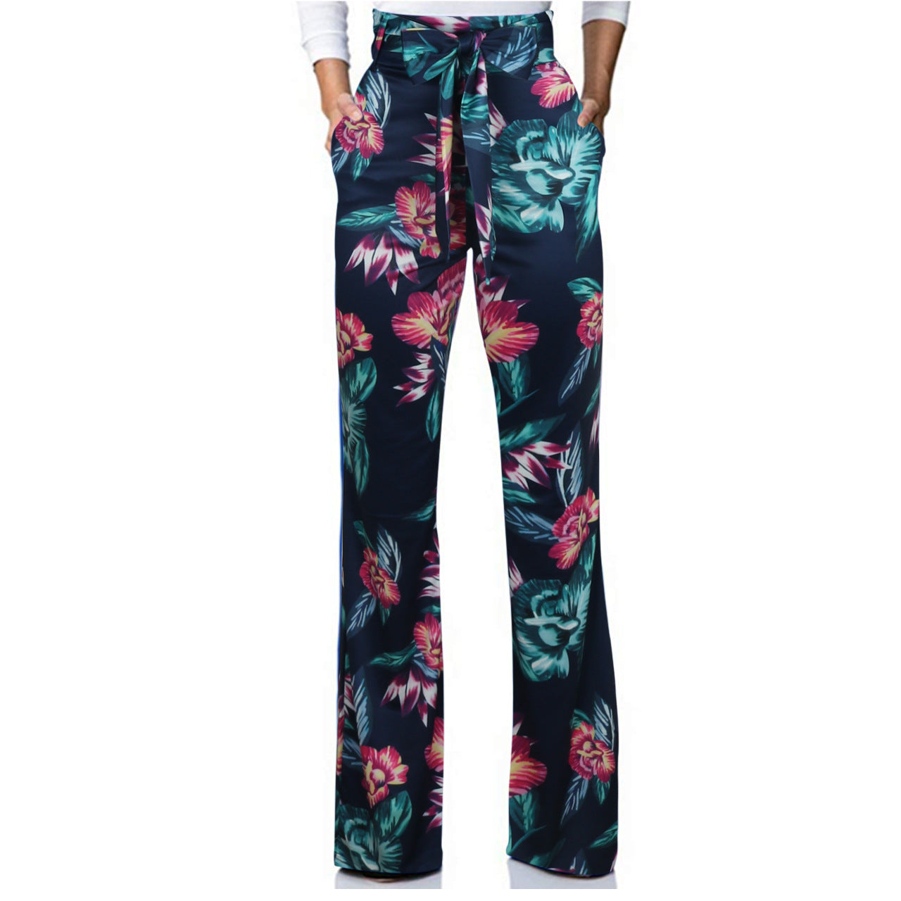 Boutique Casual Wide Leg Pants High Waist Print Trousers