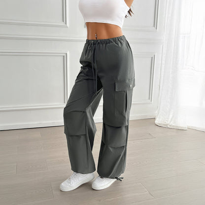 Autumn Winter Casual Pants Women Clothing Loose Street Lace up Overalls Wide Leg Pants