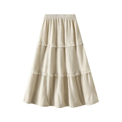 Corduroy Pleated Skirt Women Winter High Waist A Line Umbrella Skirt Mid Length Tiered Ruffle Skirt