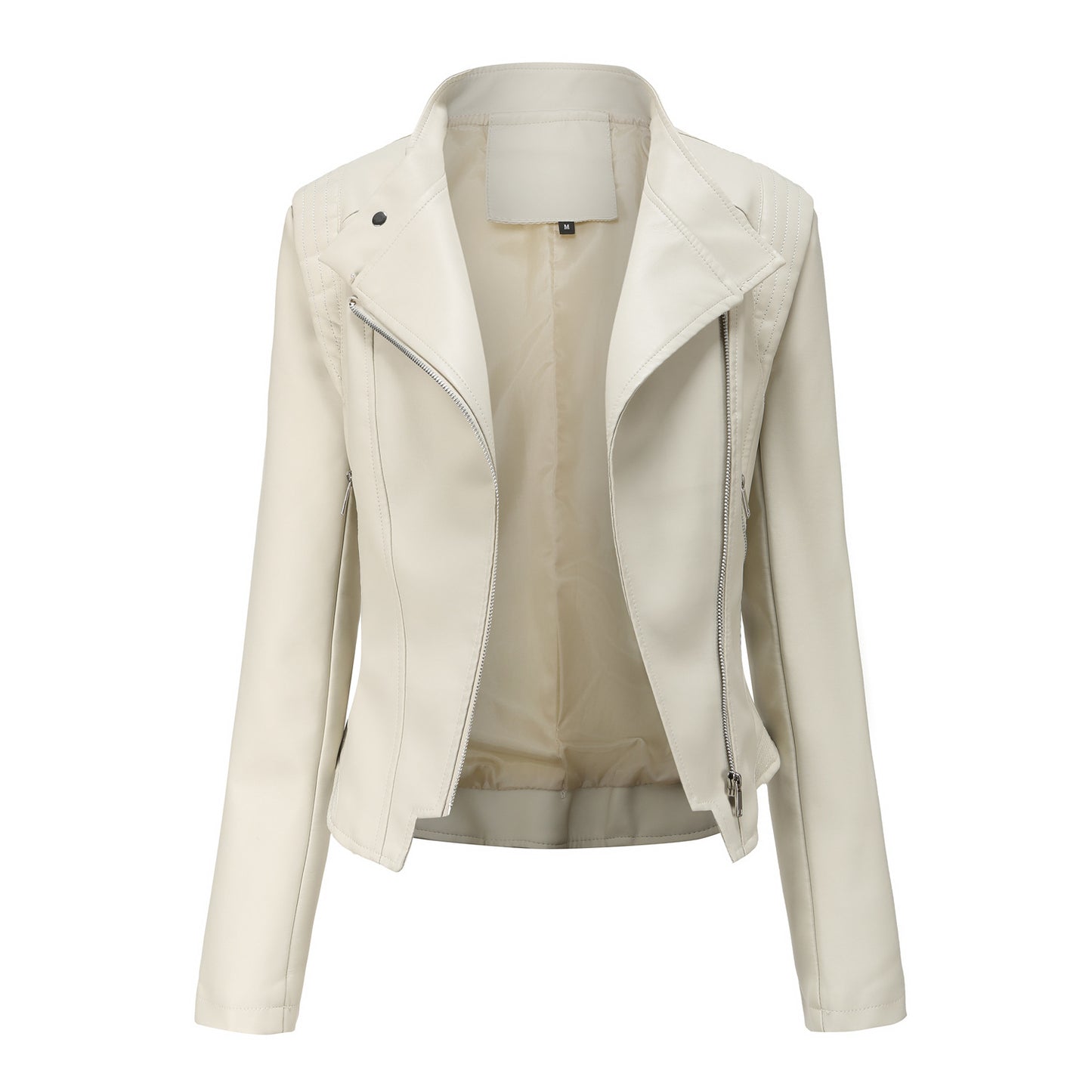 Abrigo de piel sintética con cuello para mujer, ajustado, de piel, para primavera y otoño, fino, de manga larga, chaqueta corta para mujer, talla grande